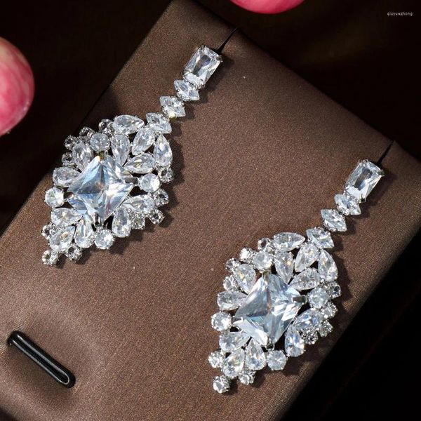 Pendientes colgantes HIBRIDE Square CZ gota para mujer boda Cubic Zirconia Dubai pendiente nupcial joyería de disfraz fiesta de verano Bijoux E-553