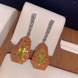 Orecchini pendenti HIBRIDE Trendy geometrico giallo zircone cubico cristallo CZ orecchino a goccia per le donne da sposa Bijoux Femme E-33