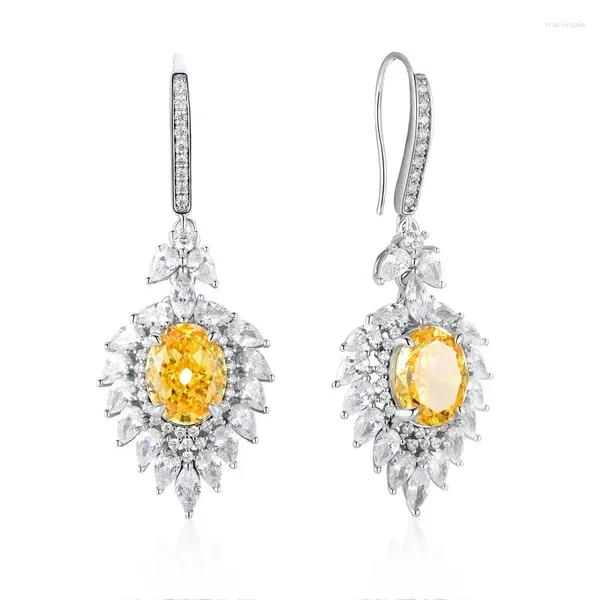 Boucles d'oreilles pendantes en argent Sterling S925, diamant à haute teneur en carbone, diamants jaunes et bleus, plume de paon, bijoux fins, cadeaux pour femmes