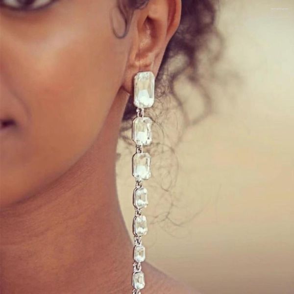 Boucles d'oreilles pendantes de haute qualité, 6 couleurs, verre cristal, longue chaîne, bijoux pour femmes, Boutique, accessoires de déclaration pour robe de filles