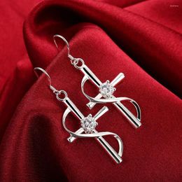 Boucles d'oreilles pendantes en argent Sterling 925 de haute qualité pour femmes, bijoux à la mode, élégants, goutte de croix en cristal, cadeaux tendance