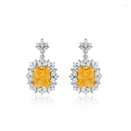 Boucles d'oreilles pendantes en argent sterling 925 de haute qualité, bijoux de couleur cristal jaune en forme carrée, cadeaux pour dames, bijoux de charme, vente en gros