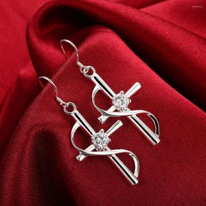 Pendientes colgantes de Plata de Ley 925 de alta calidad para mujer, joyería de moda, elegantes regalos de gota de cruz de cristal