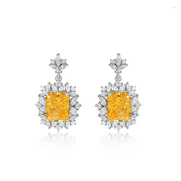 Pendientes colgantes de alta calidad de Plata de Ley 925 en forma de cuadrado, joyería de Color de cristal amarillo, regalos para mujer, joyería con dijes al por mayor