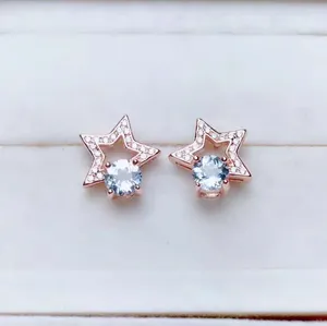 Bengelen oorbellen hoogwaardige aquamarine sterren s925 puur zilveren fijne mode charme eenvoudige sieraden voor dames meibapjfs