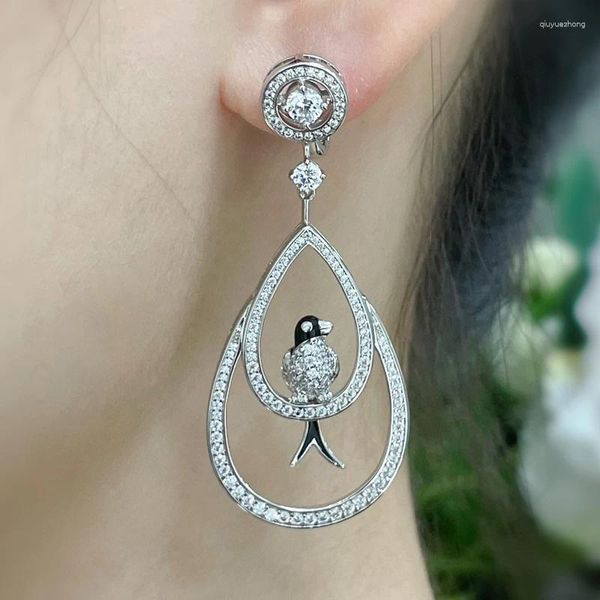 Pendientes colgantes de alta calidad para mujer, de plata de ley S925, gota larga, pájaro golondrina, Circonia cúbica redonda, regalo de joyería para mujer