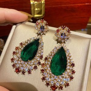 Boucles d'oreilles pendantes de haute qualité en Zircon vert, boucles d'oreilles de mariage pour mariées, accessoires pour femmes, cadeau d'anniversaire, bijoux