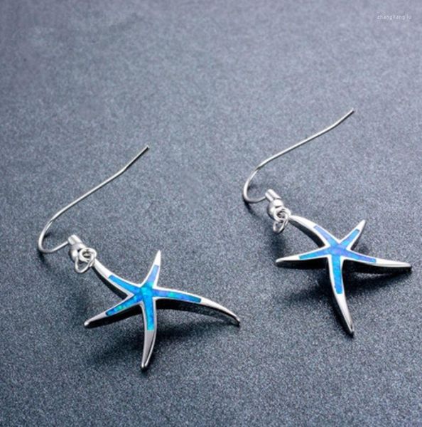 Boucles d'oreilles pendantes en métal de haute qualité étoile de mer bleu opale de feu mariage rempli pour les femmes
