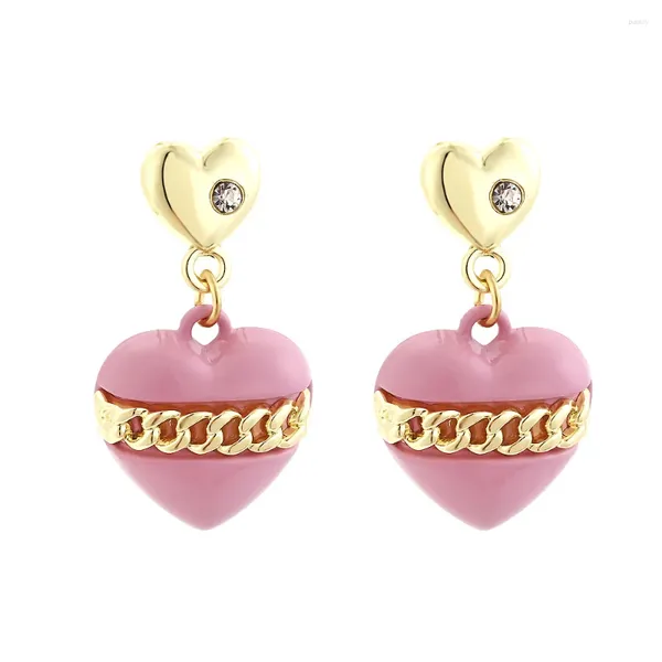 Boucles d'oreilles pendantes de haute qualité en acrylique rose, goutte de cœur pour femmes, chaîne de peinture élégante, forme d'amour, pendentif, bijoux