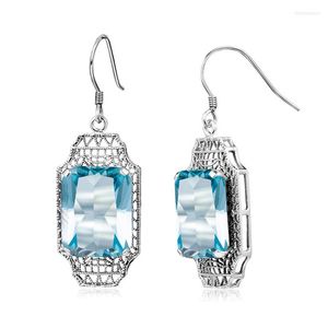 Boucles d'oreilles pendantes de haute qualité en argent Sterling 925 goutte aigue-marine éléments classiques lanterne Bijoux pour femmes Bijoux