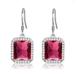 Dangle Boucles D'oreilles Rubis De Haute Qualité Pour Femme 925 En Argent Sterling Rectangle Or Blanc Plaqué Fête Banquet Tendance De Luxe BijouxDangle Chan