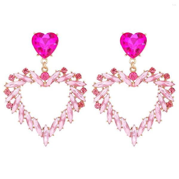 Boucles d'oreilles pendantes de haute qualité brillant cristal personnalité métal strass coeur goutte pour les femmes romantique fête de mariage bijoux accessoires