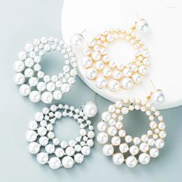 Boucles d'oreilles pendantes en alliage de zinc de haute qualité, pendentif creux en perles pour femmes, surdimensionnées, fille de luxe, romantique, bijoux à la mode