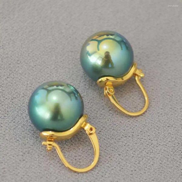 Boucles d'oreilles pendantes à reflets 16MM, coquille verte paon, perle 18K, bijoux FOOL'S DAY, beau crochet d'aquaculture classique pour femmes porte-bonheur