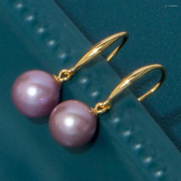 Boucles d'oreilles pendantes à reflets 16MM, perle de coquillage violette 18K, cadeau de noël, fête des mères, carnaval de la saint-valentin, porte-bonheur