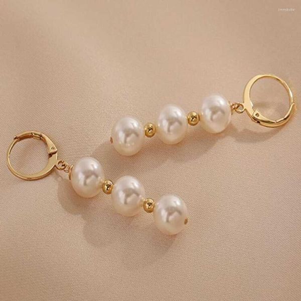 Pendientes colgantes destacados 8MM perla de concha blanca 18K joyería de Navidad pendiente de oreja de acuicultura Año de Acción de Gracias hermosa moda