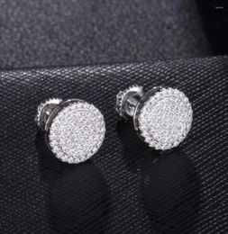 Boucles d'oreilles pendantes Hip HOP 1 paire ronde Zircon Micro pavé glacé strass CZ pierre Bling boucle d'oreille cuivre pour hommes bijoux 4622643