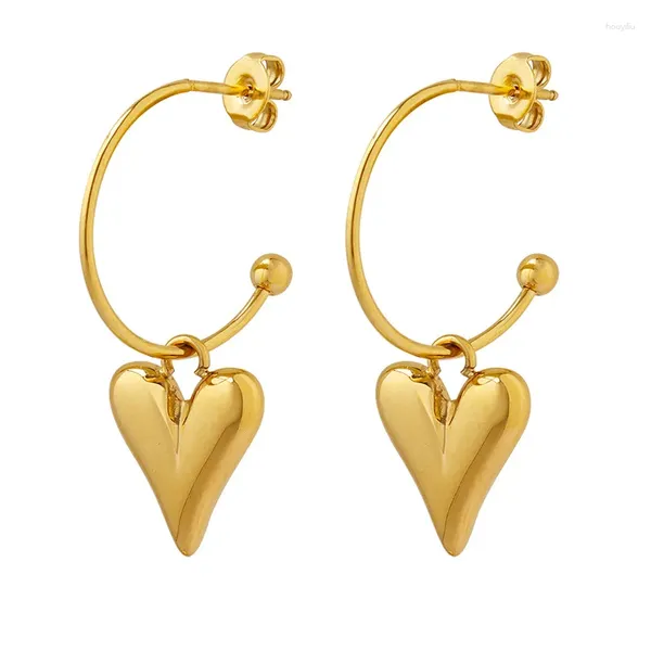 Boucles d'oreilles pendantes Hip Hop Big Coil Heart Love pour femme fille en acier inoxydable 316L IP plaqué or cadeau