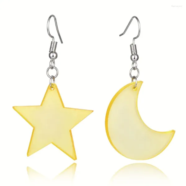 Pendientes colgantes Hip Hop lindo transparente Luna y estrella largos para mujeres encantador colgante de Color caramelo gota colgante