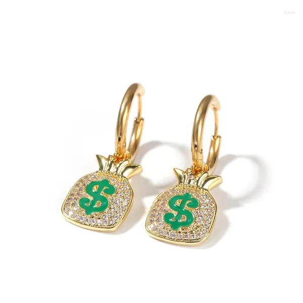 Pendientes colgantes hip hop hop acero inoxidable dólares bolsas tristes sorpresa caída cz piedra pavimentada bling helado joyas de encanto para mujeres hombres