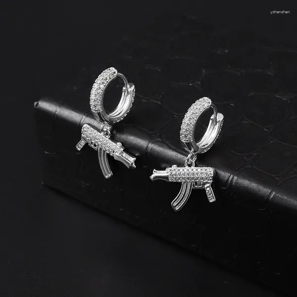 Pendientes colgantes estilo hip-hop cobre helado Zirconia cúbica pistola accesorios de tendencia para hombres regalos de joyería antialérgicos