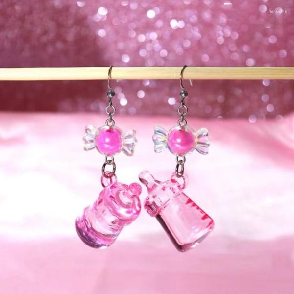 Boucles d'oreilles pendantes Hip Hop Y2k biberon pour femmes mignon rose goutte boucle d'oreille mode Style coréen boucles d'oreilles Kawaii fête bijoux cadeau