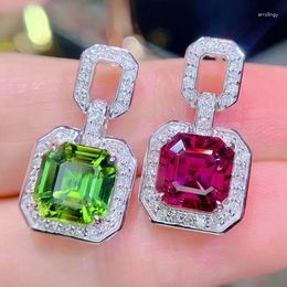 Pendientes colgantes HN joyería fina oro blanco Real de 18 quilates AU750 piedras preciosas de turmalina verde y rosa Natural diamantes de 5,78 quilates para mujer