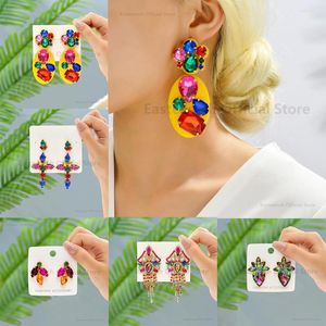 Boucles d'oreilles pendantes vacances multicolore cristal géométrique goutte pour les femmes à la mode Boho luxe oreille accessoires pendentif déclaration bijoux