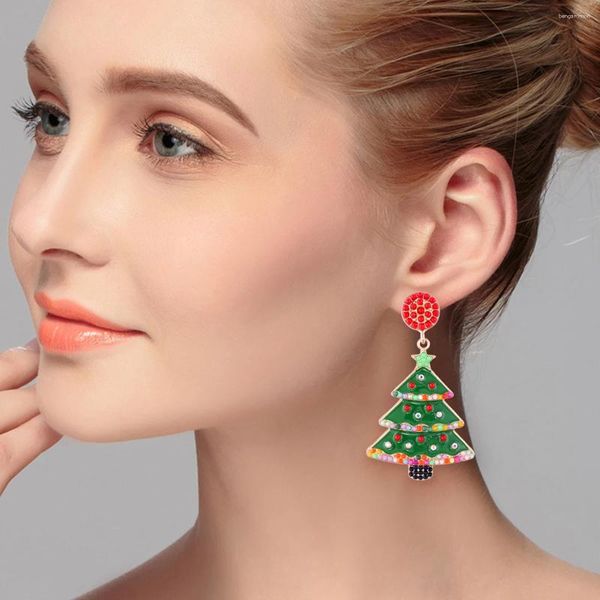 Boucles d'oreilles pendantes en alliage métallique pour femmes, bijoux de fête de vacances, arbre de noël, goutte d'huile, émail, cadeaux à la mode pour filles