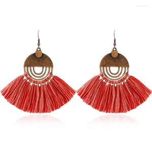 Boucles d'oreilles pendantes en Bronze creux, pompon Semi-circulaire, breloque rétro, couleurs mélangées, bohème, bijoux à la mode pour femmes, cadeaux de vacances