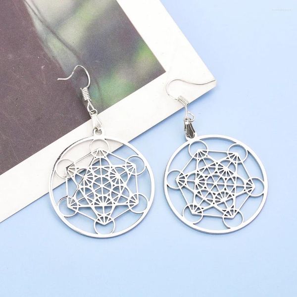 Pendientes de colgación Hexagon Charms Estrella de David Judaism Hexagram Declaración redonda PARA PARA MUJERES Regalo de joyería de acero inoxidable