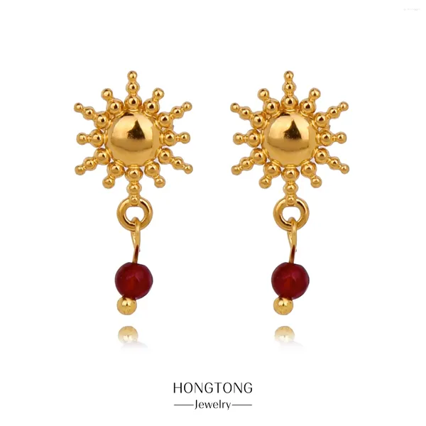 Pendientes colgantes HONGTONG Colgante de piedras preciosas rojas del sol para mujer Joyería de acero inoxidable de alta calidad Chapado en oro de 18 quilates Accesorios para niñas