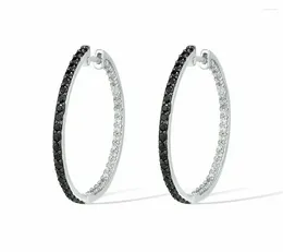 Boucles d'oreilles pendantes cerceau pour femmes brillant noir spinelle blanc CZ Style Simple grand cercle