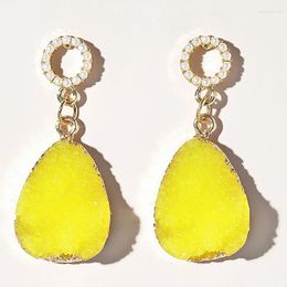 Pendientes colgantes HuaTang Boho piedra amarilla gota de agua para mujeres largo geométrico pendiente de perla redonda señoras declaración joyería de fiesta