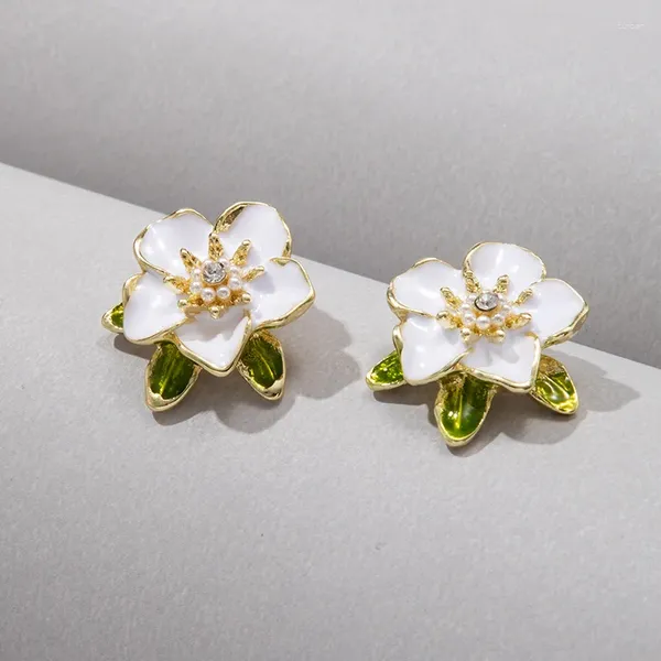 Pendientes colgantes HuaTang, dulce y romántico, perla, ladrillo con incrustaciones de flores, pequeño estambre geométrico para mujer, joyería navideña 23566