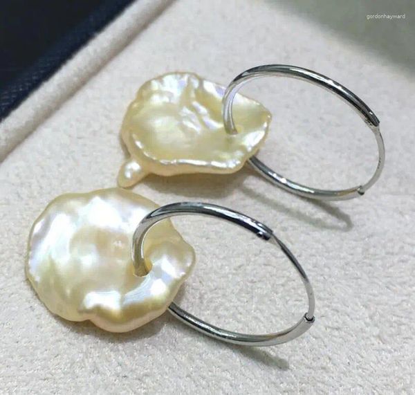 Boucles d'oreilles pendantes énorme pétale de perle d'eau douce avec anneaux en argent 925 cadeau de fête noël saint valentin femmes bricolage classique solide