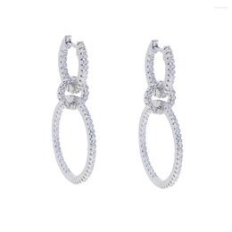 Pendientes colgantes Huggie Circle Link en forma de lindo pendiente colgante para mujer Color plata redondo delicado estrellas CZ joyería