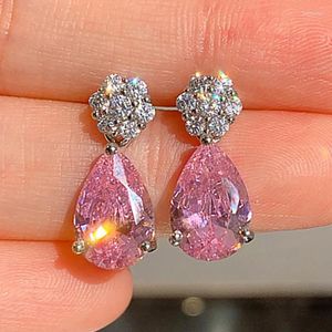 Dangle Oorbellen Huitan Chic Waterdrop Roze CZ Drop Voor Vrouwen Zoete Meisjes Ooraccessoires Verjaardagscadeau Verklaring Bruiloft Sieraden