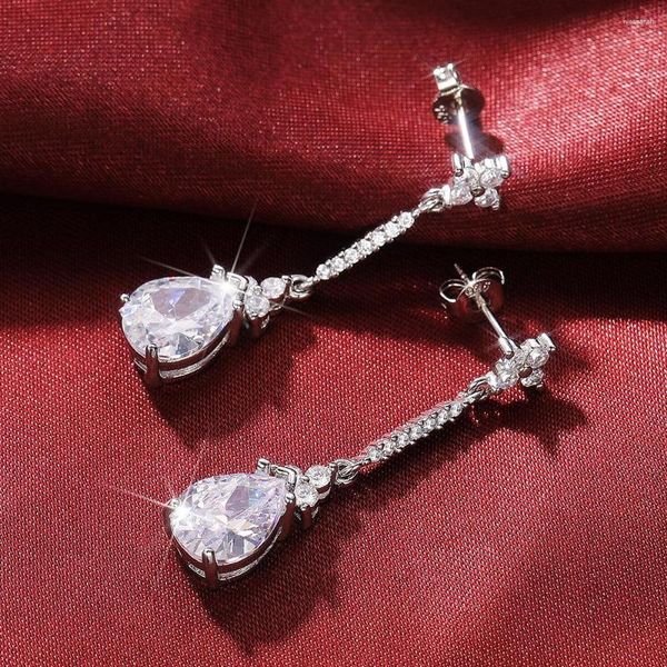 Pendientes colgantes Huitan, gota clásica de circonia cúbica para mujer, Color plateado de alta calidad, joyería de eternidad para fiesta de aniversario de boda y novia