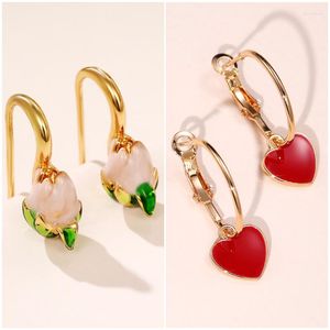 Boucles d'oreilles pendantes Huitan coréen Style frais fleur rose/coeur rouge pour les femmes conception époxy Chic oreille Piercing accessoires bijoux de mode