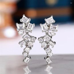 Pendientes colgantes Huitan Color plata mujer con circonita cúbica geométrica moda femenina boda matrimonio joyería de moda