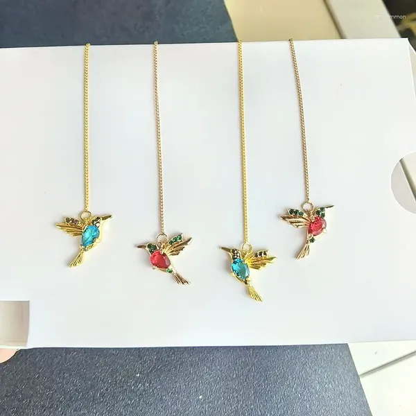 Pendientes colgantes con diseño de colibrí y colgante de pájaro con borla de cristal personalizado