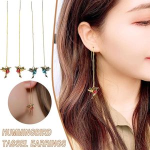 Boucles d'oreilles pendantes colibri pampille oiseau longue goutte pendentif en cristal ensemble pour femmes Pendientes