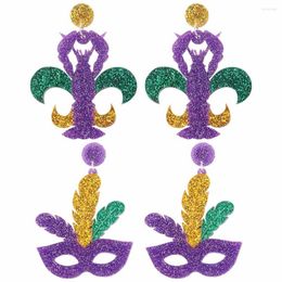 Dangle boucles d'oreilles Hyperbole homard Clown chapeau plume masque acrylique pour les femmes carnaval fête paillettes bouche pain goutte boucle d'oreille mode