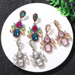 Bengelen oorbellen hysecmao ontwerp luxe kleurrijke kristal drop vrouwen vrouwelijk glanzende strass hangende bruiloft bruids sieraden