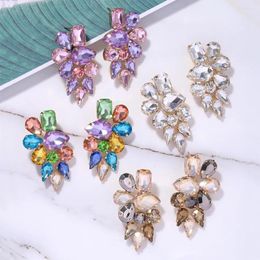 Bengelen oorbellen hysecmao elegante kleurrijke kristallen druppel voor vrouwen bruiloft luxe strass bloemen statement feest sieraden cadeau