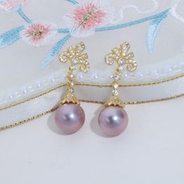 Pendientes colgantes Icnway Natural 10-11mm Edison Purple Freshwater Pearl S925 Un par Solver o dorado al por mayor