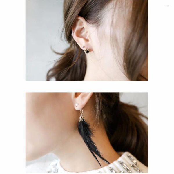 Boucles d'oreilles en peluche Idealway Arrivée de façon irrégulière Plume noire Tassel Long Drop Women Bohemian Party Oreing Brinking