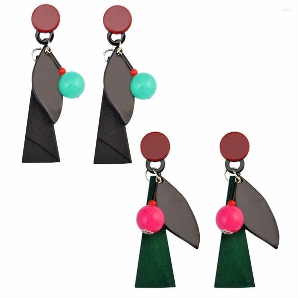 Boucles d'oreilles pendantes Idealway mode vert Rose boule goutte pour les femmes longue en cuir noir breloque feuille boucle d'oreille ami fête bijoux