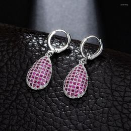 Boucles d'oreilles pendantes IDESTINY 11.11 vente zircone goutte Micro pavée de minuscules pierres rouges CZ pour les femmes anniversaire fête bijoux cadeau